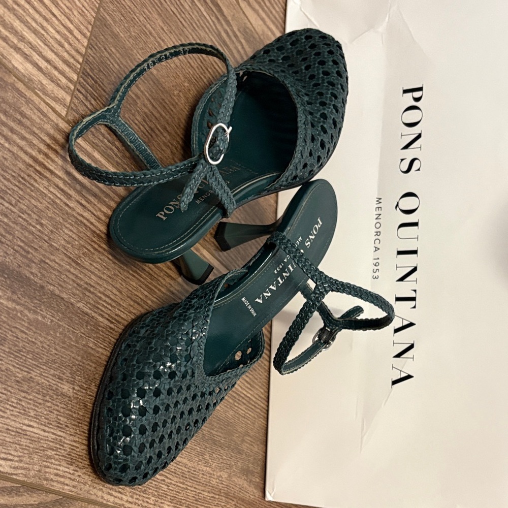 Pons Quintana Dark Green Woven Heels